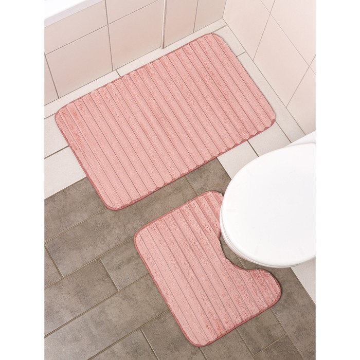 Набор ковриков для ванны и туалета 2 шт 40х50, 50х80 см "Оливия", цвет розовый