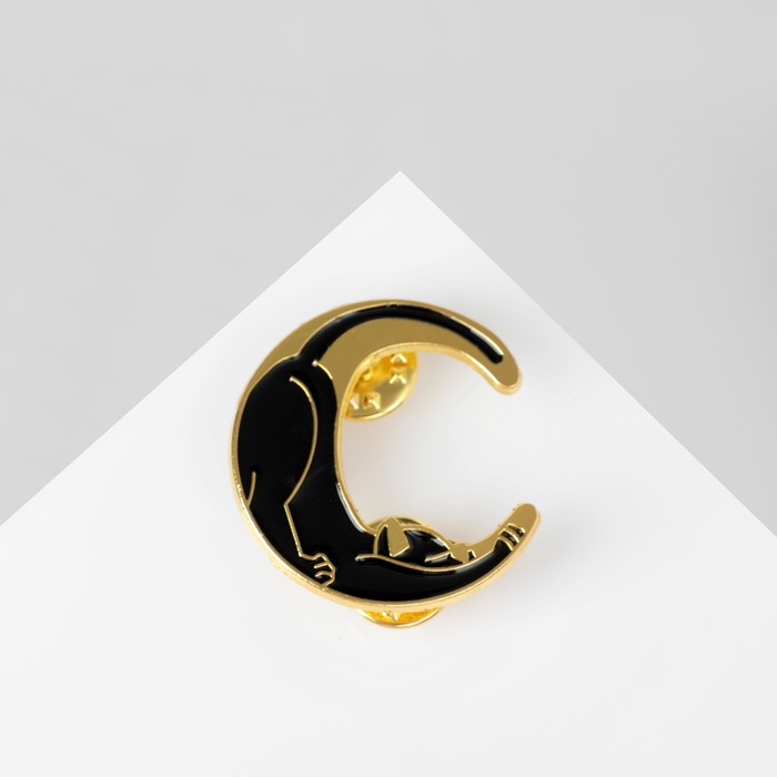 Значок-оберег "Лунный кот", цвет чёрный в золоте