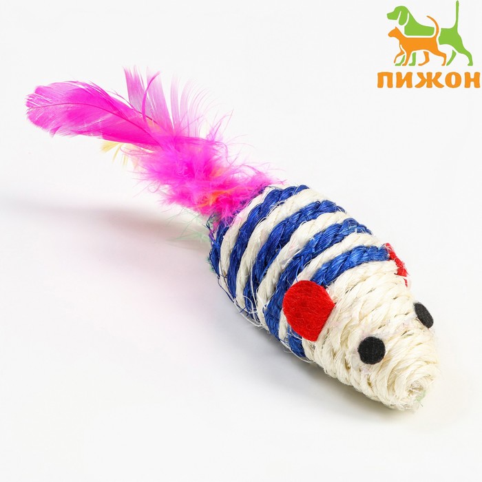 

Мышь-погремушка сизалевая, 7 см, синяя/белая