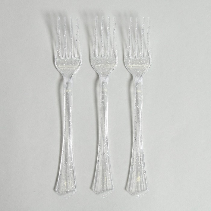 Вилки пластиковые Блеск, в наборе 12 штук, цвет серебро
