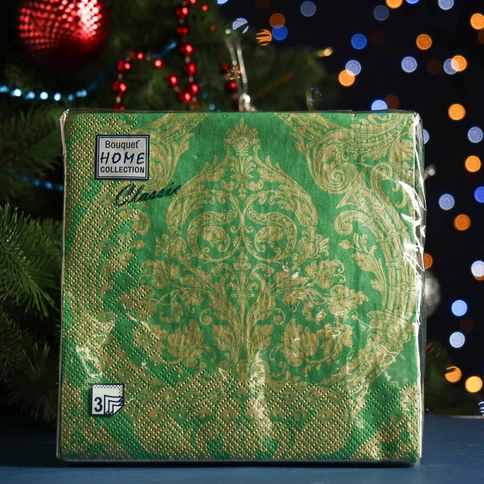 

Салфетки бумажные "Home Collection Classic" Золото на зеленом, 3 слоя,33x33, 20 листов