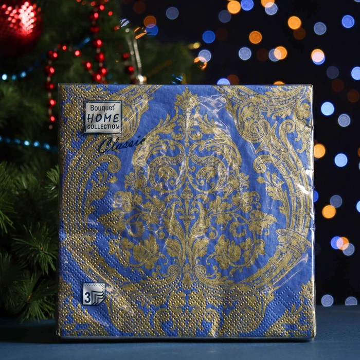 

Салфетки бумажные "Home Collection Classic" Золото на синем, 3 слоя,33x33, 20 листов
