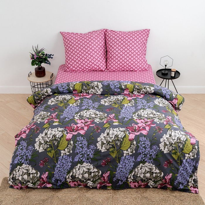 фото Постельное бельё евро традиция гортензия 200х217, 220х240, 70х70см 2шт, бязь 125 г/м 100% хлопок