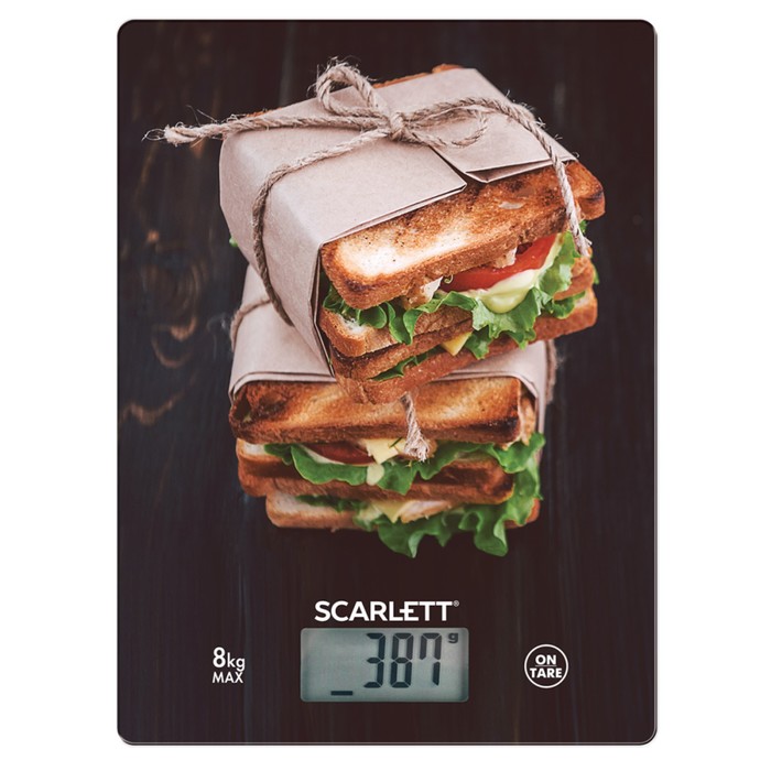 Весы кухонные Scarlett SC-KS57P56, электронные, до 8 кг, рисунок Бутерброды