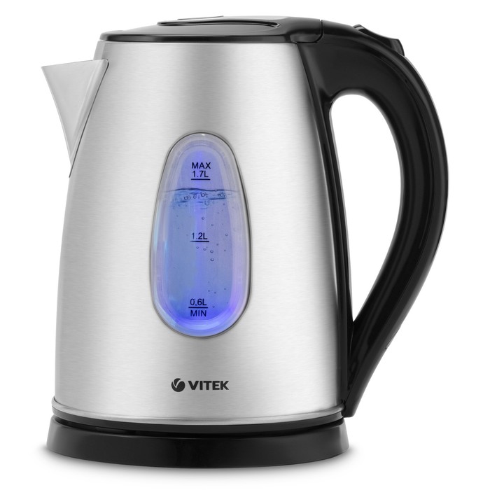 Чайник электрический Vitek VT-7052, металл, 1.7 л, 2200 Вт, серебристо-чёрный