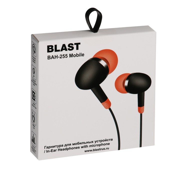 

Наушники Blast BAH-255 Mobile, вакуумные, микрофон, управление, 32 Ом, 3.5 мм, 1.2м, черные