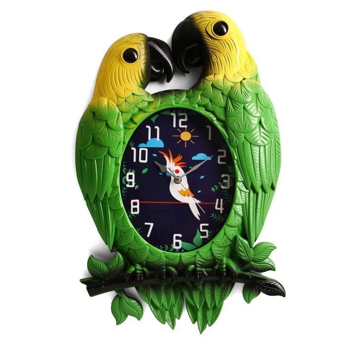 Детские настенные часы Попугай, плавный ход, 35 х 54 см, циферблат 24 х 19 см