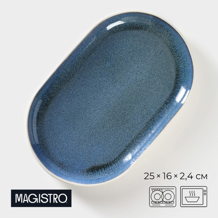 Блюдо фарфоровое овальное Magistro Ocean, 25×16×2,4 см, цвет синий блюдо фарфоровое овальное magistro urban 450 мл 24×13 7×2 7 см цвет белый с чёрным