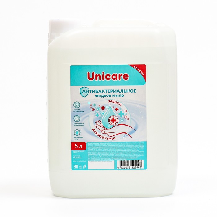 Антибактериальное жидкое мыло UNICARE, ПВХ, 5л жидкое мыло unicare инжир 5л
