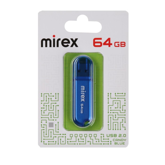 

Флешка Mirex CANDY BLUE, 64 Гб ,USB2.0, чт до 25 Мб/с, зап до 15 Мб/с, синяя