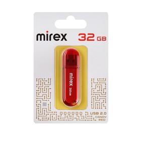 Флешка Mirex CANDY RED, 32 Гб ,USB2.0, чт до 25 Мб/с, зап до 15 Мб/с, красная