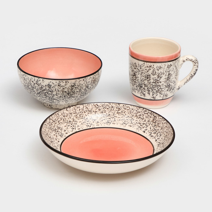 Набор посуды "Алладин", керамика, розовый, 3 предмета, Иран