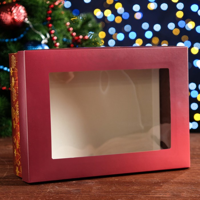 Подарочная коробка, с окном, сборная Рождество, 24 х 17 х 8 см