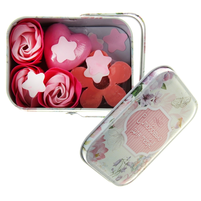 Набор "С любовью для тебя": мыльные лепестки и мыло в шкатулке-корзиночке