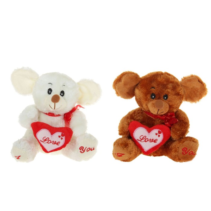 Мягкая игрушка "Мышка", на сердце, лапках надпись, цвета МИКС