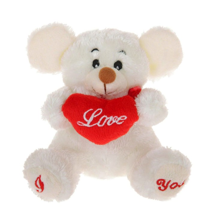 Мягкая игрушка "Мышка", на сердце, лапках надпись, цвета МИКС