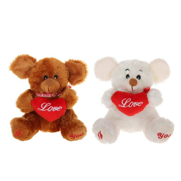 Мягкая игрушка "Мышка", на сердце, лапках надпись, цвета МИКС