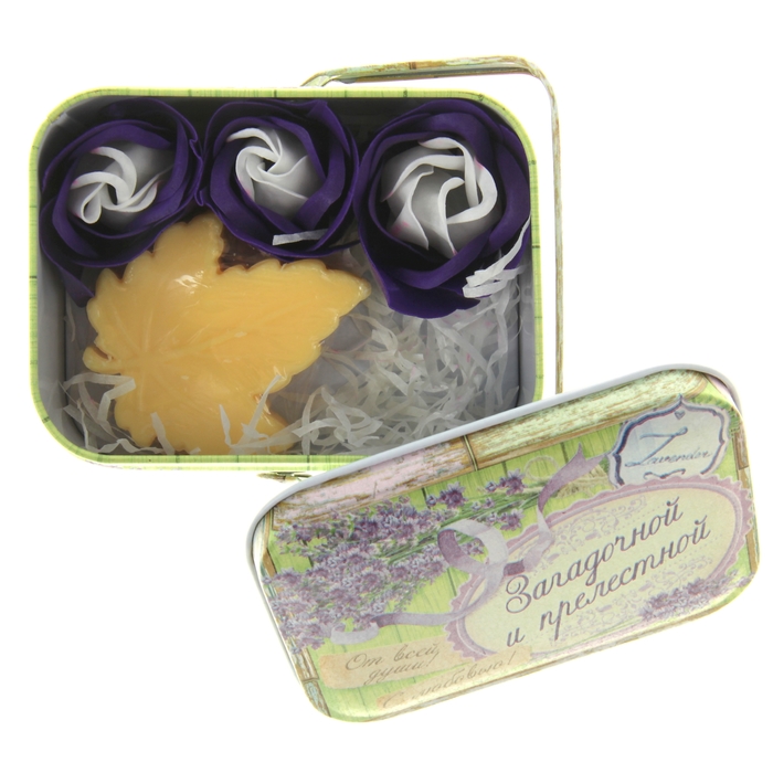 Набор "Загадочной и прелестной": мыльные лепестки и мыло в шкатулке-корзиночке