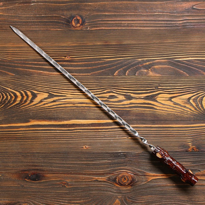 фото Шампур с деревянной ручкой "пенек" металл - 3 мм, ширина - 12 мм, рабочая длина - 50 см