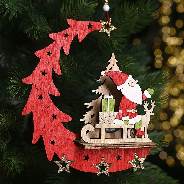 цена Декор с подсветкой «Дед мороз на санках» 15,5 × 4,5 × 18 см