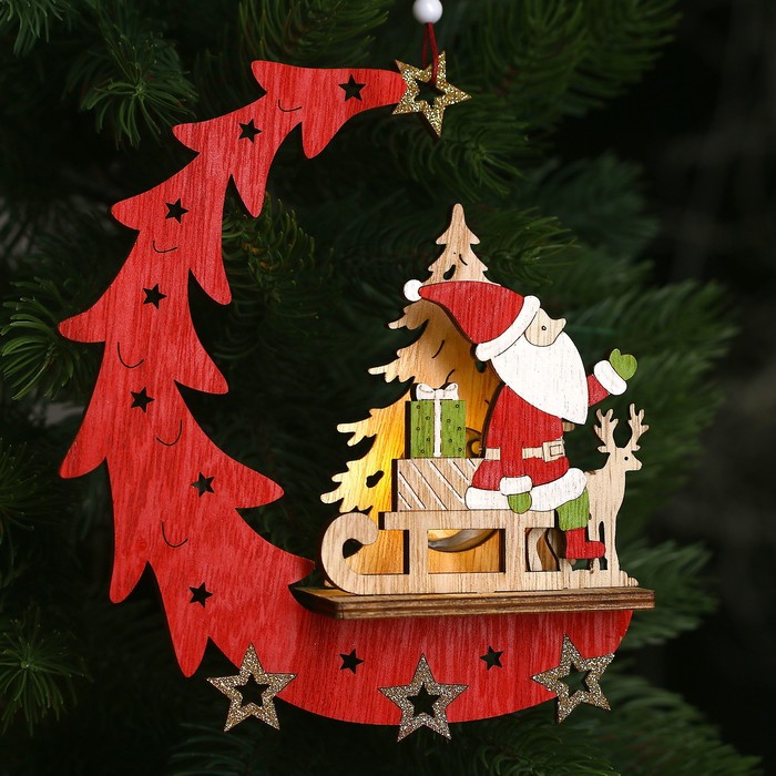 Декор с подсветкой "Дед мороз на санках" 15,5х4,5х18 см