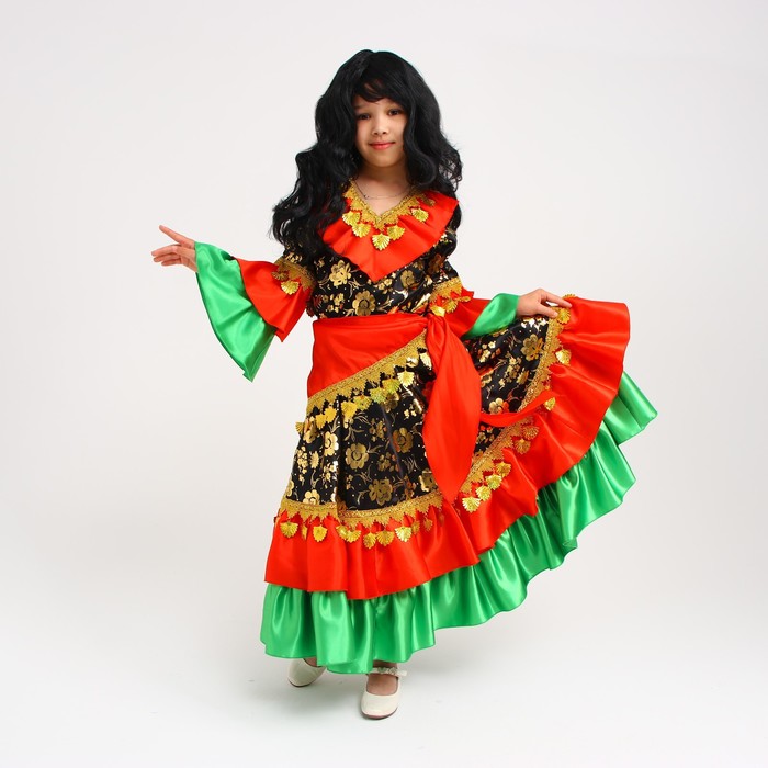 Карнавальный костюм «Цыганка», цвет красно-зелёный, р. 32, рост 110-116 см карнавальный костюм цыганка блузка юбка косынка парик р 48 50 рост 170 см цвет оранжево зелёный