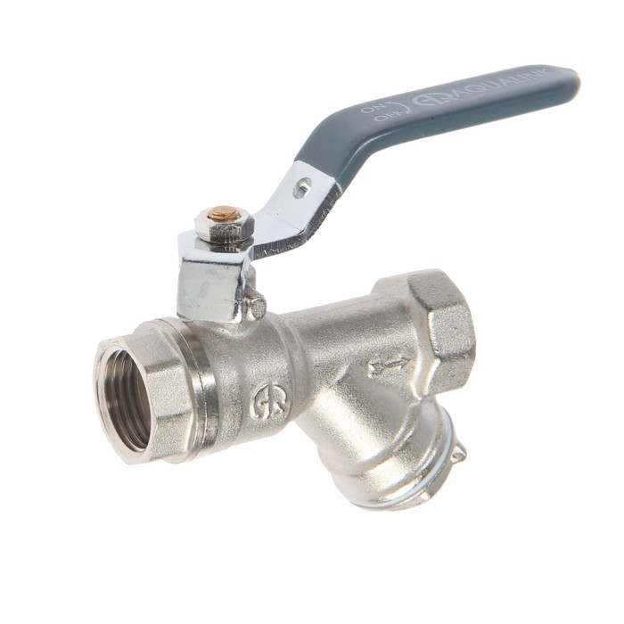 

Кран шаровой AQUALINK, PN 30, внутренняя/внутренняя резьба 1/2", косой фильтр, рычаг, никел.