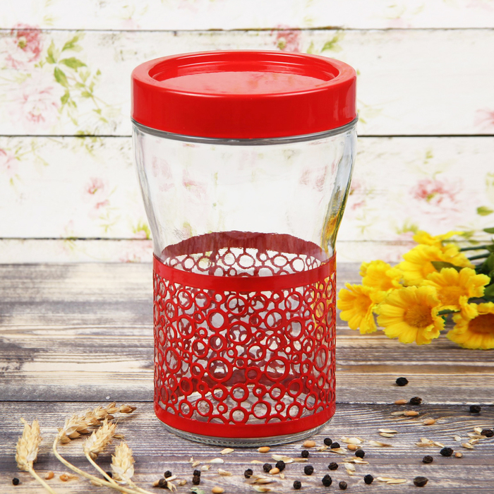 Банка для сыпучих продуктов 1 л "Круги", цвет красный