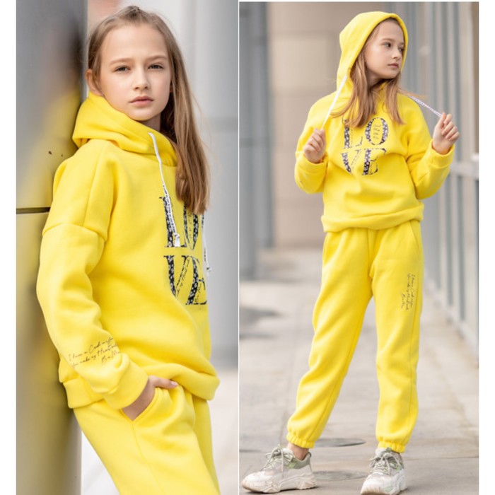 Комплект: худи и брюки для девочки «Литл», рост 98 см, цвет лимонный