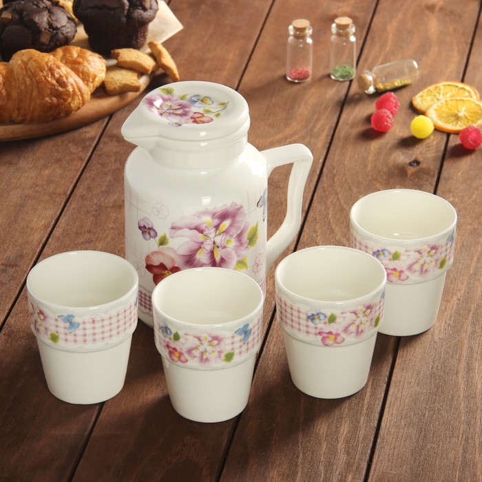 Набор питьевой "Анютины глазки", 5 предметов: 4 стакана 250 мл, кувшин 1 л