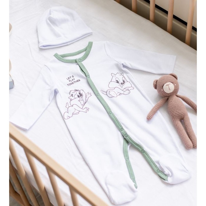 

Комплект: комбинезон, шапочка, рост 62 см, цвет белый