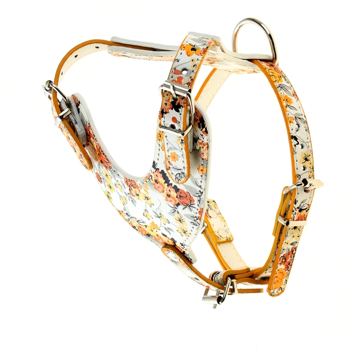 Шлейка из экокожи "Винтаж", оранжевый, обхват шеи 28-40см, обхват груди 44-63см, размер 3