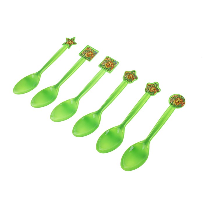 Набор пластиковых ложек "Звери", (набор 6 шт), цвет зеленый