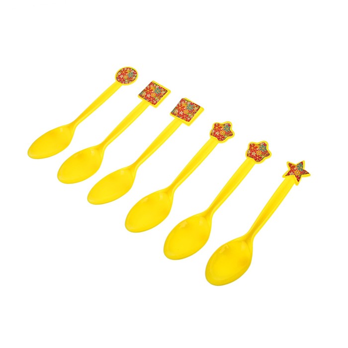 Набор пластиковых ложек "Цветочки", (набор 6 шт), цвет желтый