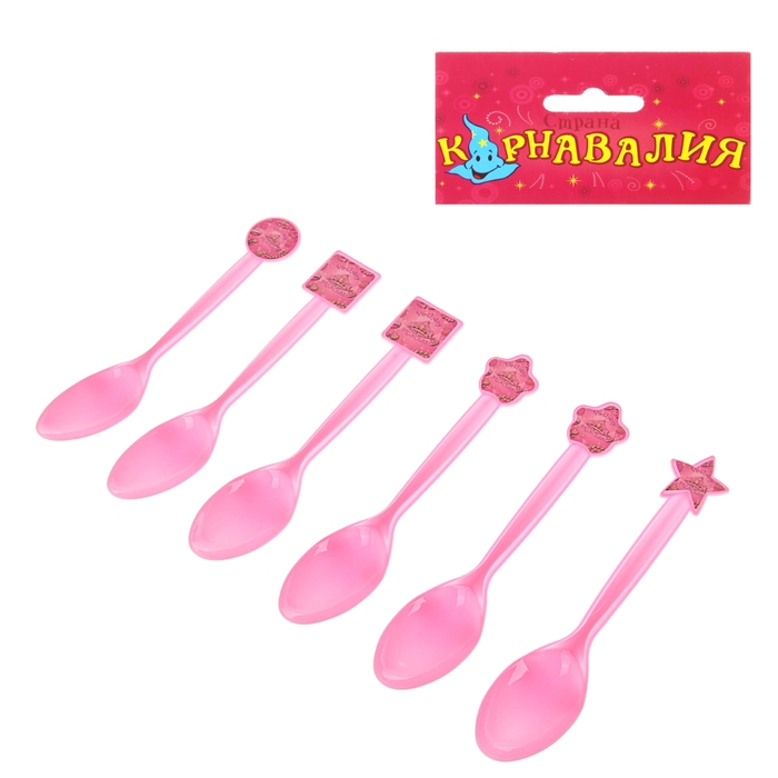 Набор пластиковых ложек "Принцесса", (набор 6 шт), цвет розовый