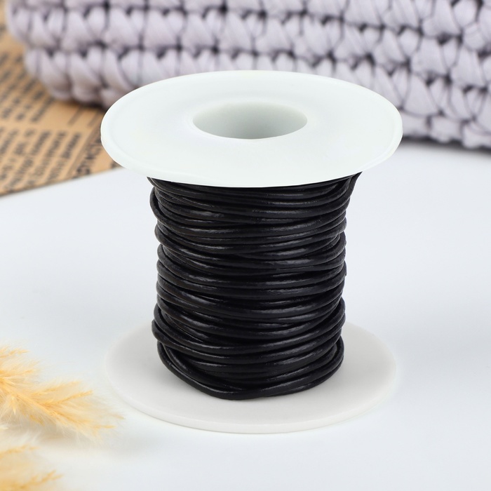 Шнур для плетения, из натуральной кожи, d = 2 мм, 10 ± 0,5 м, цвет чёрный