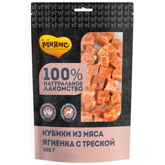 

Лакомство "Мнямс" для собак кубики из мяса ягненка с треской, 100 г