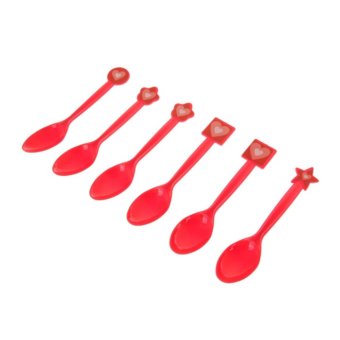 Пластиковые ложки "Сердечки", набор 6 шт., цвет красный