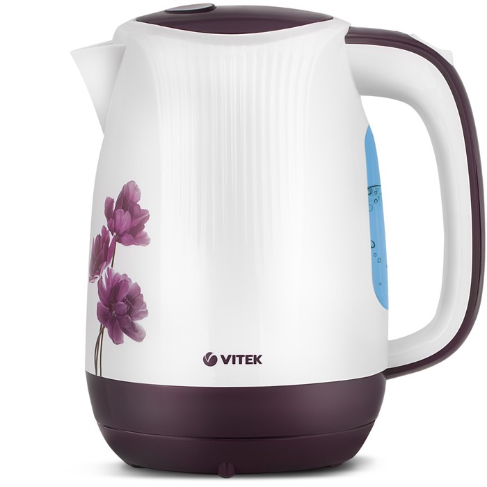 цена Чайник электрический Vitek VT-7061, пластик, 1.7 л, 2200 Вт, бело-фиолетовый с рисунком