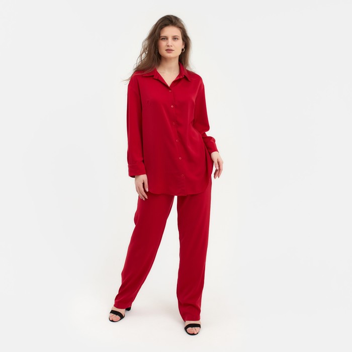 Костюм женский (рубашка, брюки) MINAKU: Silk pleasure цвет красный, размер 54