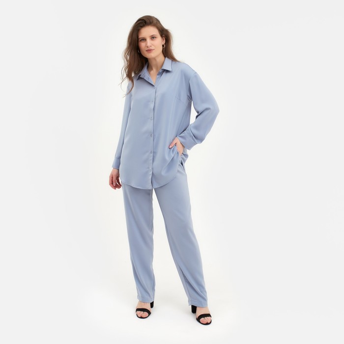 Костюм женский (рубашка, брюки) MINAKU: Silk pleasure цвет серо-голубой, размер 48