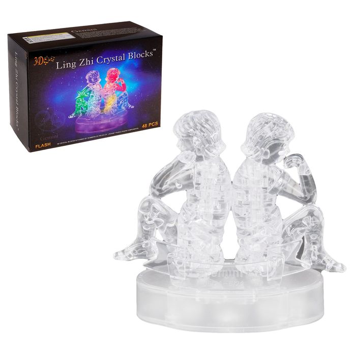 Пазл 3D кристаллический, "Знак зодиака Близнецы", 48 деталей, световые эффекты, работает от батареек
