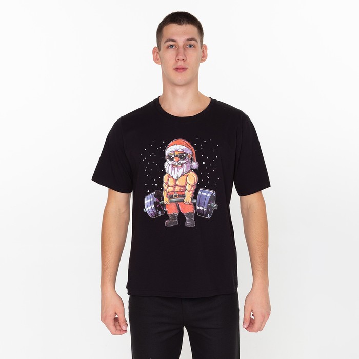 фото Футболка мужская «спортивный дед мороз», цвет чёрный, размер 48 tusi