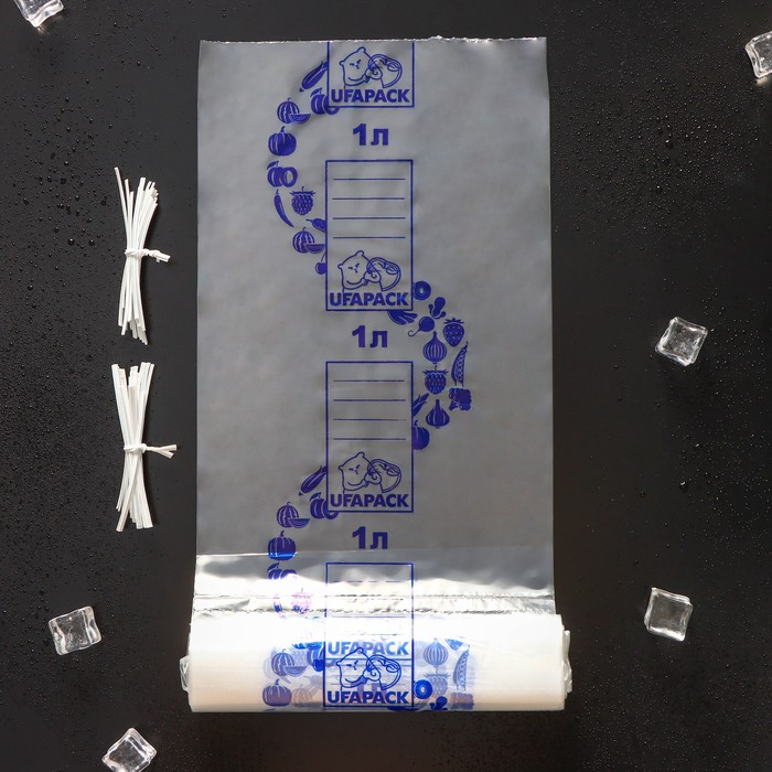 фото Пакеты для заморозки продуктов «уфа пак», 1 литр, 17×28 см, 60 шт, с клипсами ufapack