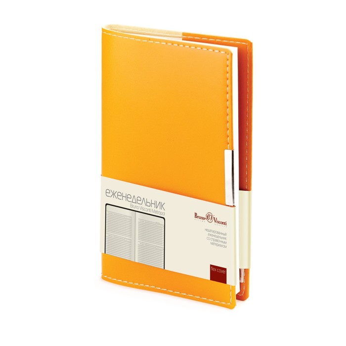 Еженедельник недатированный А6, 80 листов METROPOL, обложка искусственная кожа, сменный блок, оранжевый