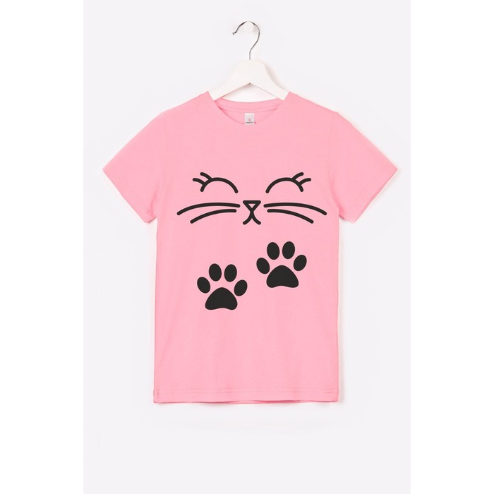 Футболка для девочки, рост 152 см, цвет розовый, принт кот с лапками футболка для девочки рост 158 см цвет розовый принт кот с лапками