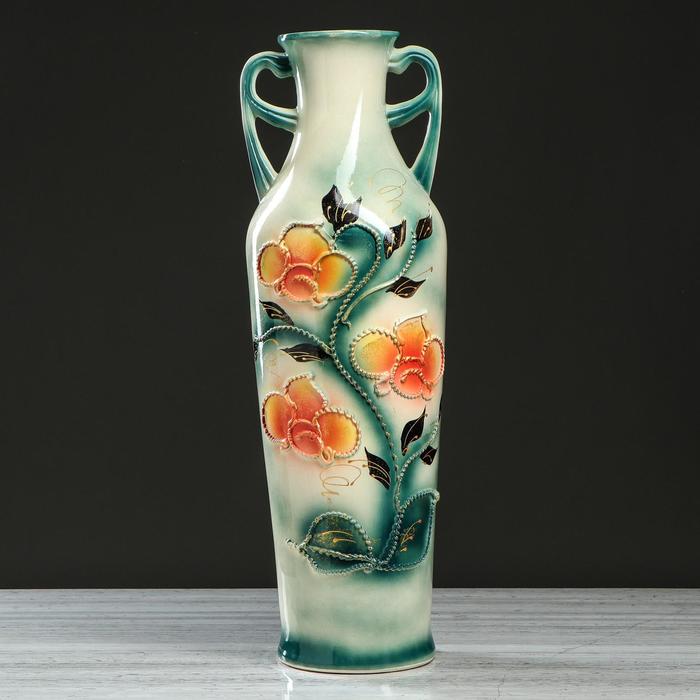 Ваза напольная "Ксения" абстракция, глазурь, камень, зелёная