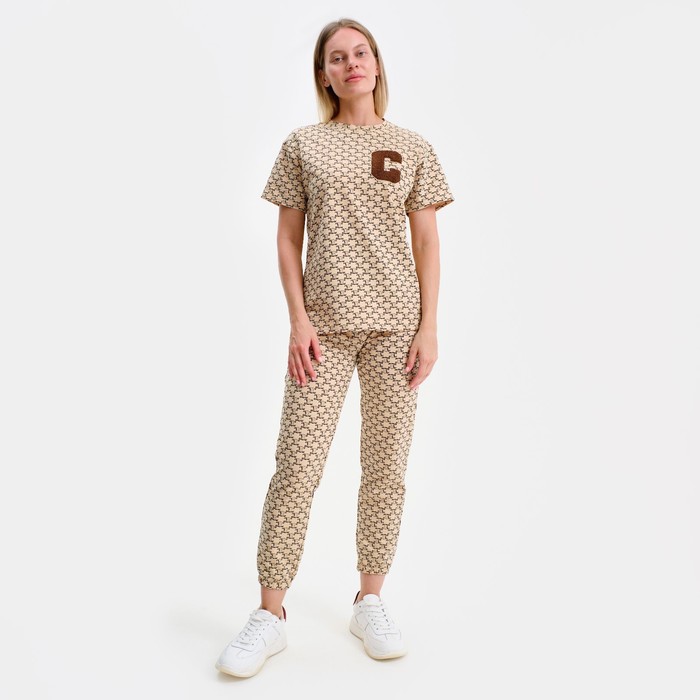 

Костюм женский (футболка, брюки), цвет бежевый, размер one size (44-48)