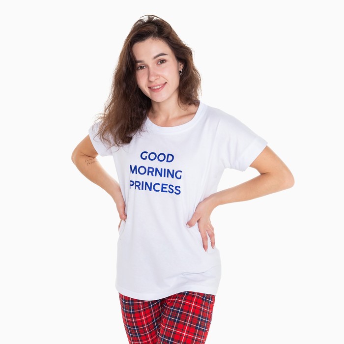 фото Комплект домашний женский «good morning» (футболка/брюки), цвет белый/красный, размер 50 comfort