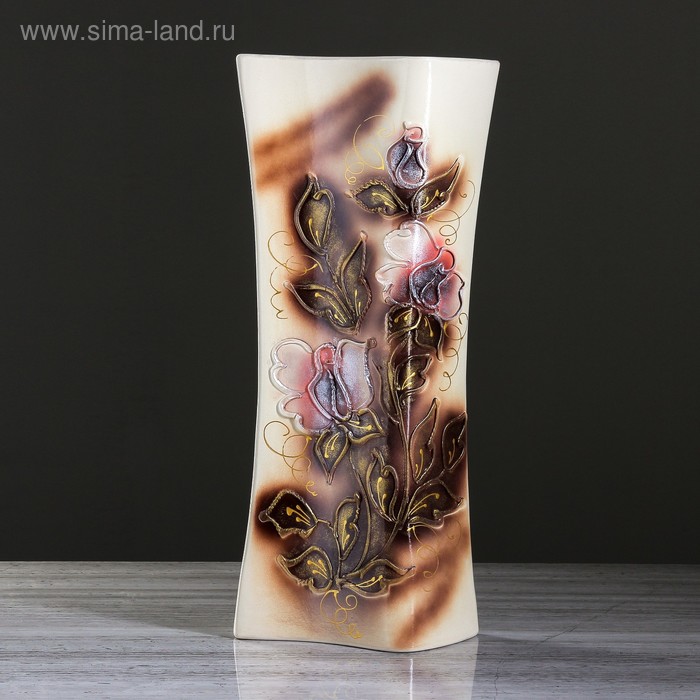 фото Ваза напольная "книга" цветы, глазурь, коричневая, 63 см, керамика керамика ручной работы
